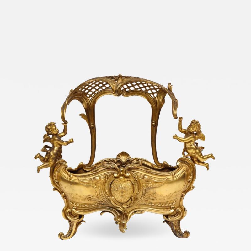 Exceptional Napoleon III French Ormolu Fireplace Log Cradle Holder Centerpiece