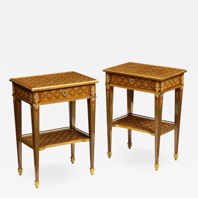 Exceptional Pair of French Ormolu Mounted Parquetry and Marquetry Side Tables