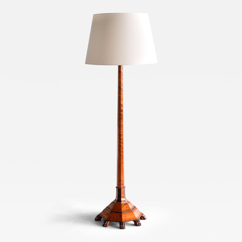 Exceptional Swedish Grace Floor Lamp in Birch with Carved Paw Feet 1920s