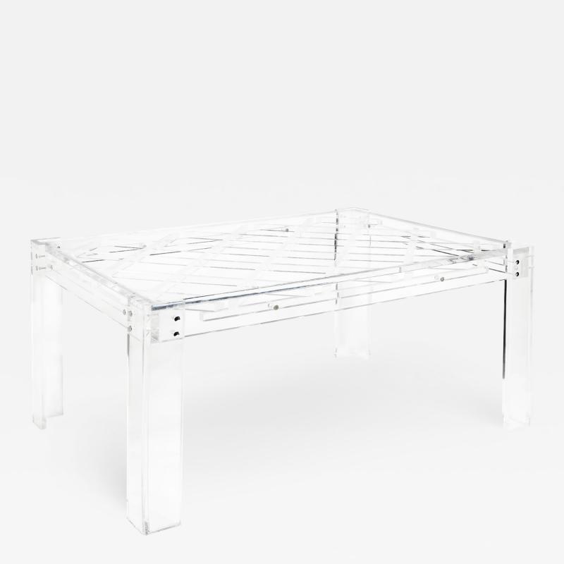 Exceptional Thick Lucite Dining Table with Criss Cross Design 1970s