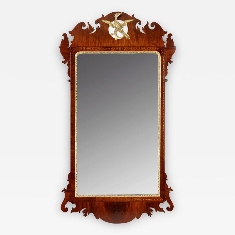 Exceptional Transitional Chippendale Parcel Gilt Mirror with Carved Phoenix