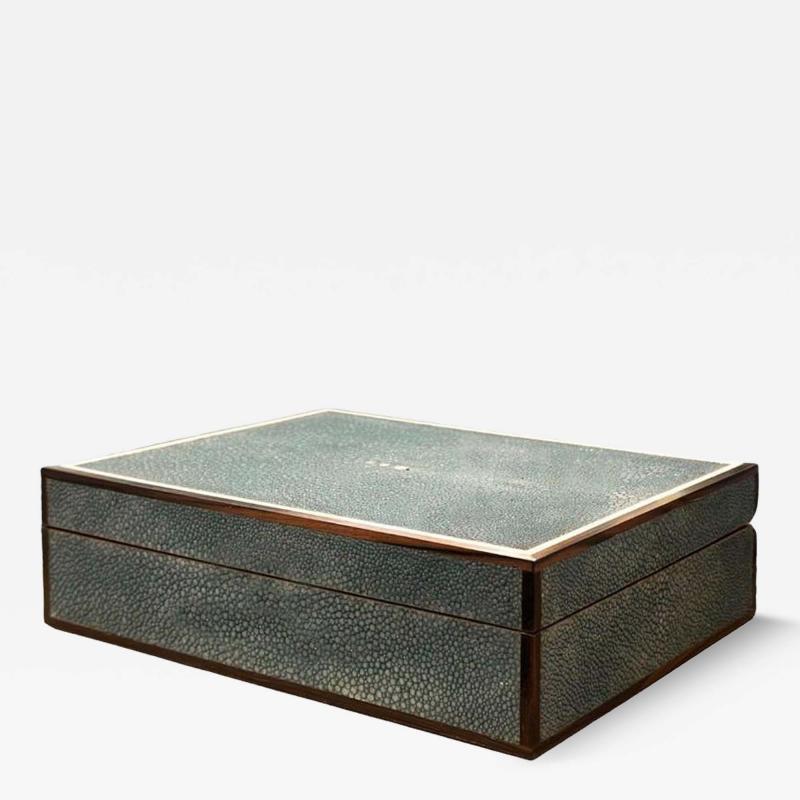 Exotic Turquoise Shagreen and Macassar Ebony Box with Bone Inlay