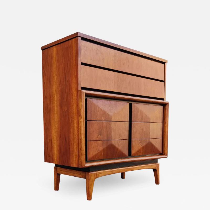 Expertly Restored United Furniture Walnut Diamond Tall Dresser Mid Century 1960s