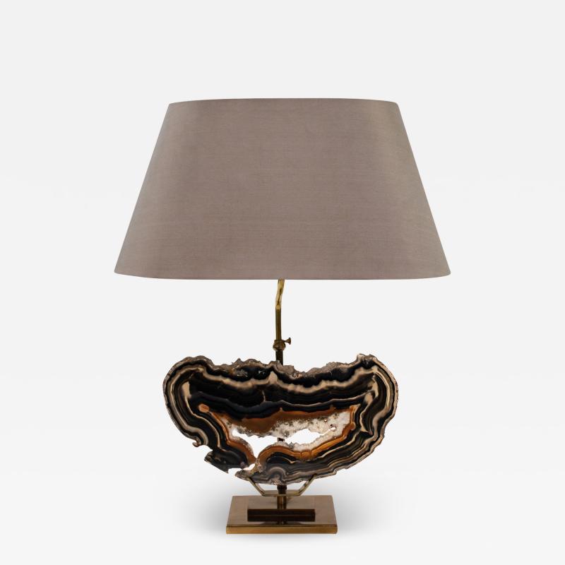 Exquisite Belgian Table Lamp with Mounted Agate 1970s