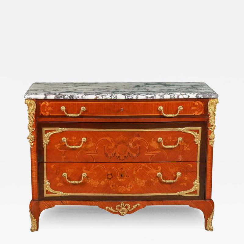Exquisite French Ormolu Mounted Mahogany Parquetry Marble Top Commode C 1870