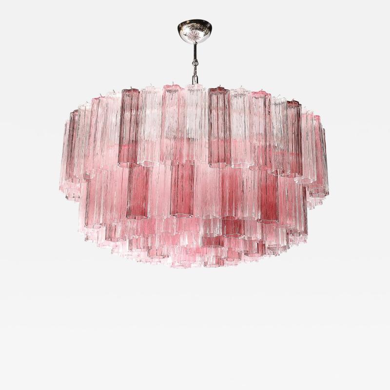 Exquisite Modernist Hand Blown Mixed Fuschia Murano Glass Tronchi Chandelier