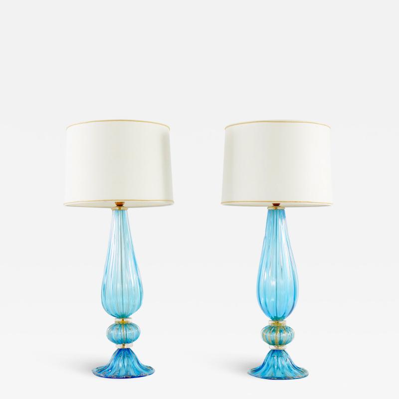 Exquisite Pair Venetian Glass Gold Flecks Table Lamps