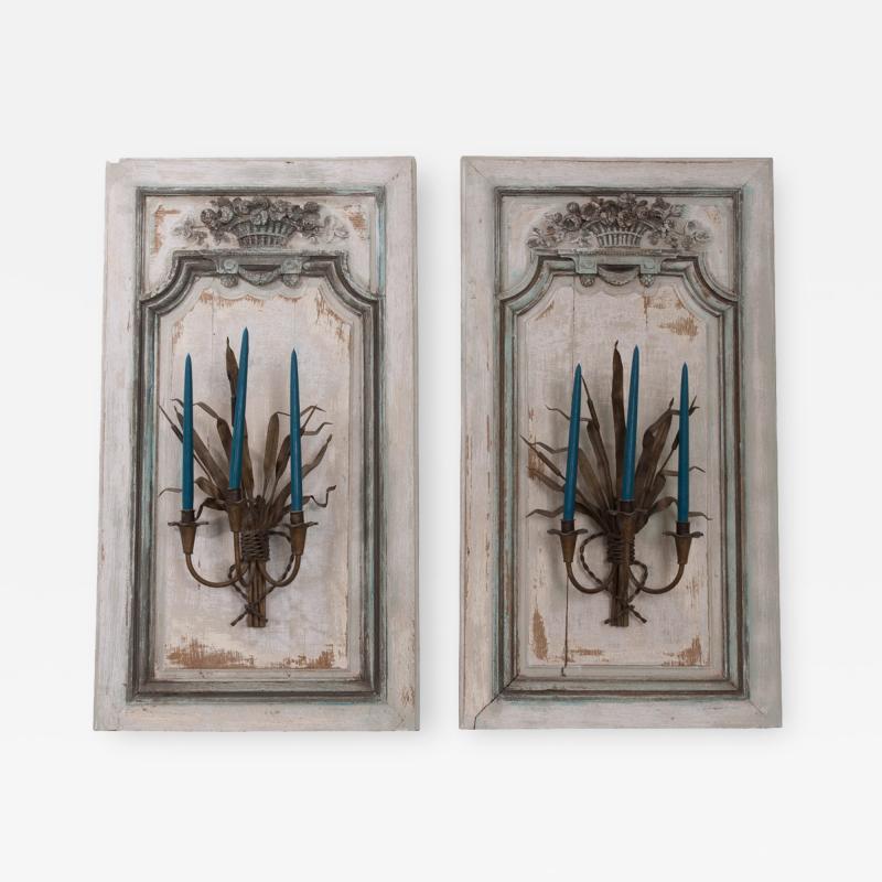 Exquisite Pair of French 18th Century Louis XV Painted Oak Boiserie Panels