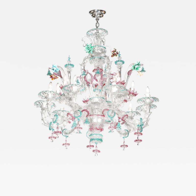 Exquisite Rare Mid Century Classical Hand Blown Murano Twelve Arm Chandelier