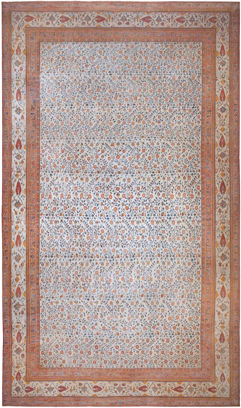 Extra Large Antique Indian Botanic Handmade Wool Agra