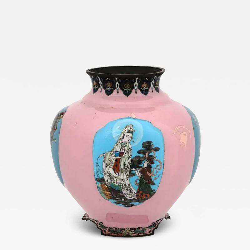 Extra Large Japanese Cloisonne Enamel Pink Vase Gonda