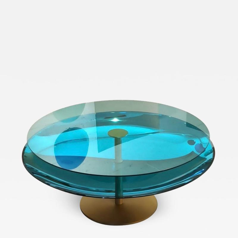 Extraordinary Blue Concave Glass 2 Tier Coffee Table