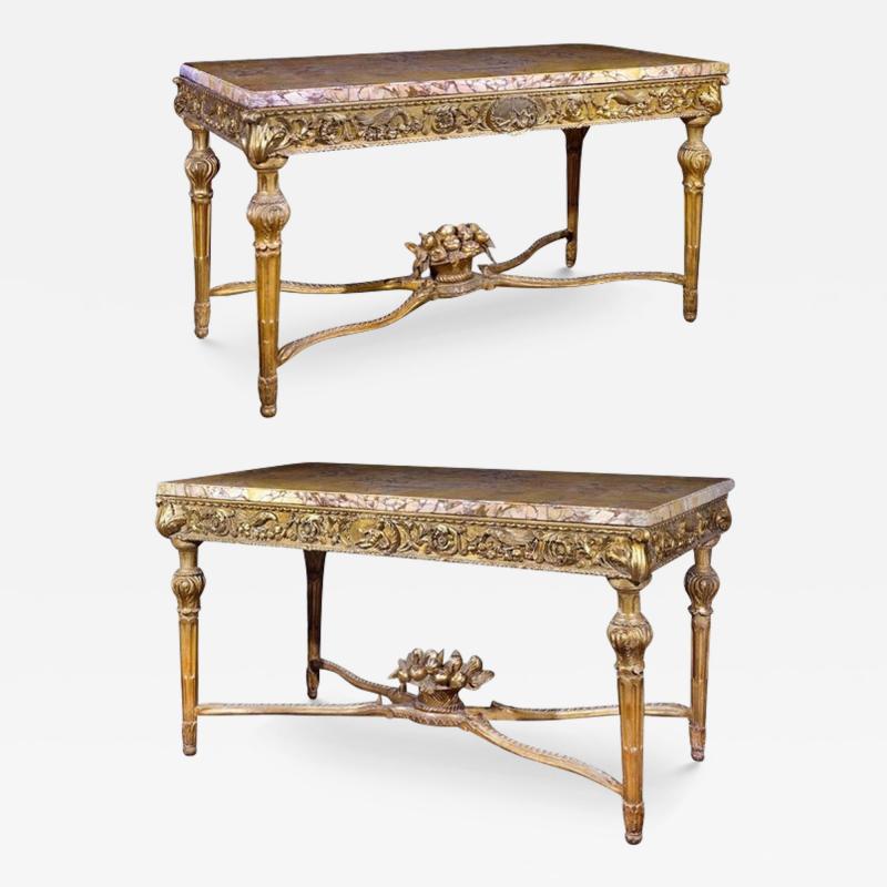 Extraordinary Pair of Italian 18th Century Carved Gilt Wood Console Tables