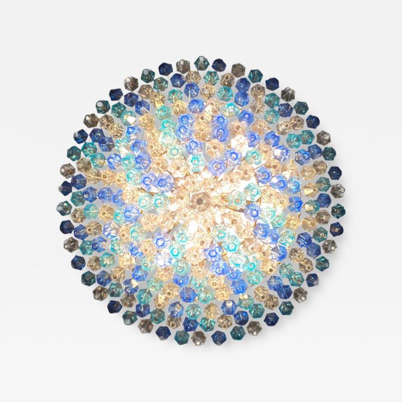 Extraordinary Sapphire Color Poliedri Murano Glass Ceiling Light or Chandelier