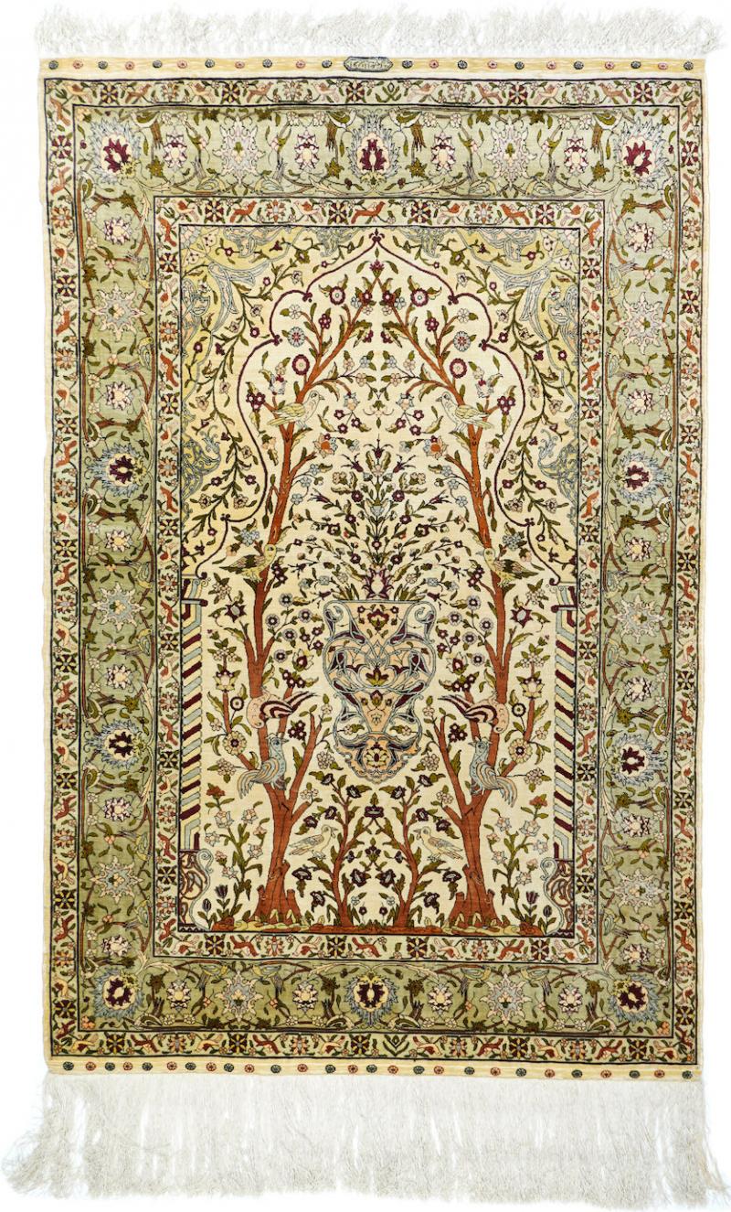 Extremely Fine Turkish Silk Hereke Rug 3 4 x 5 0 