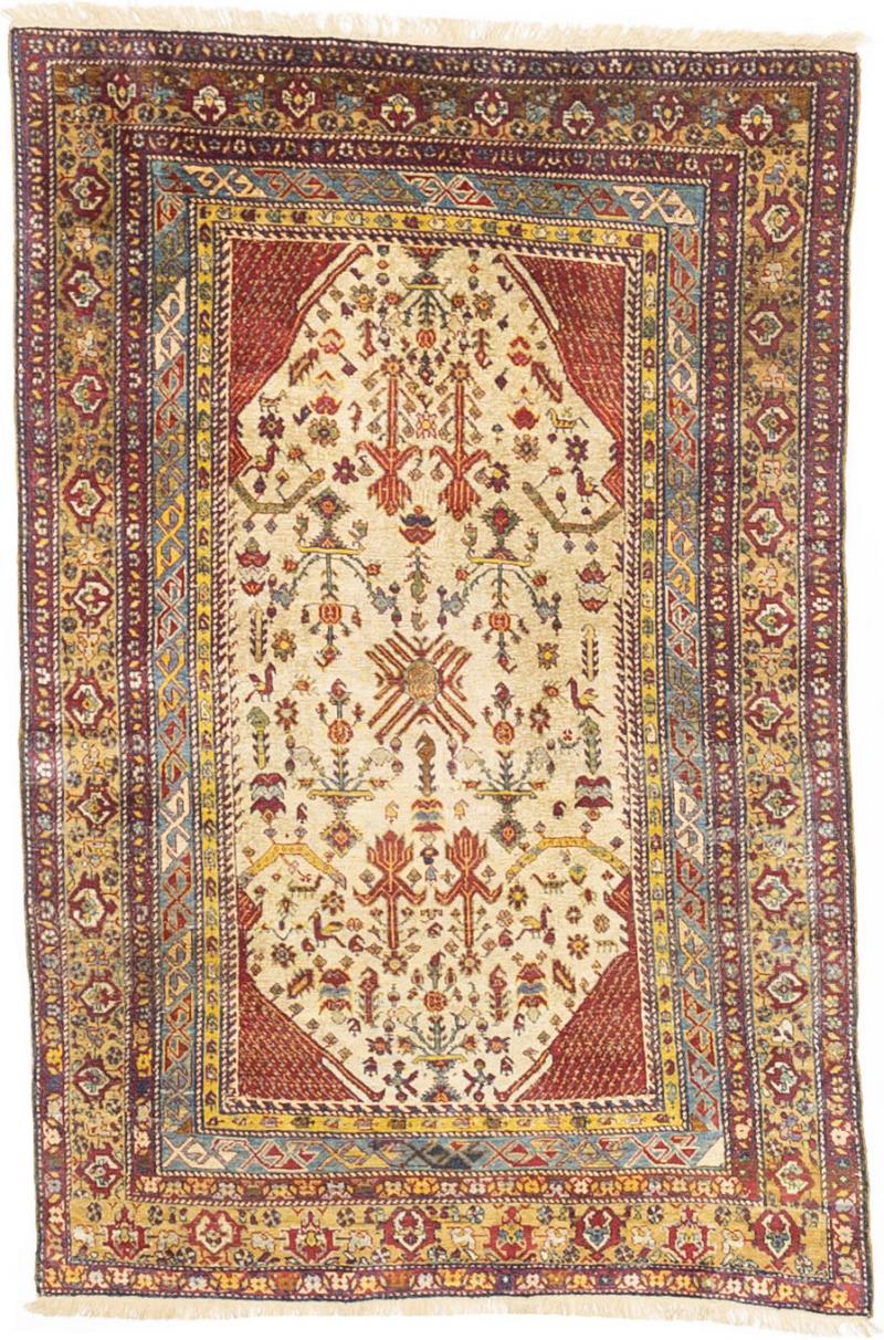 Extremely Fine and Rare Antique Shrivan Silk on Silk Rug 3 8 x 5 6 