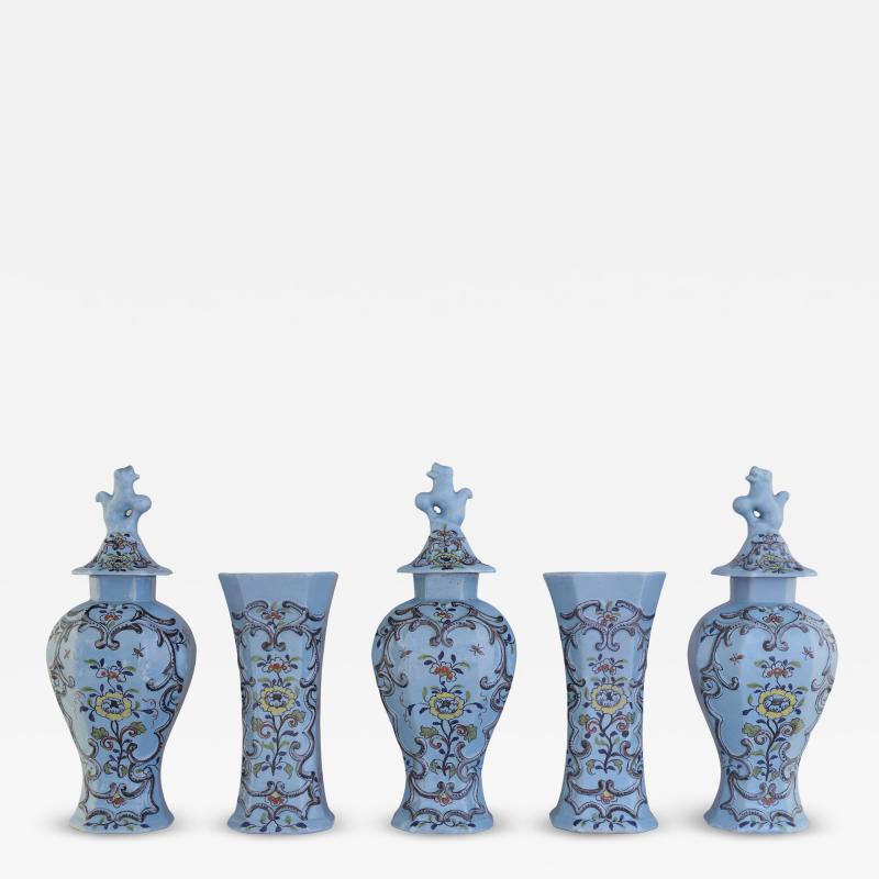 Extremely rare 18th century set of five Dutch Delft vases 