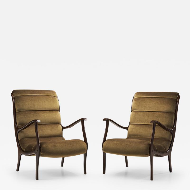 Ezio Longhi Ezio Longhi Pair of Ribbed Back Lounge Chairs for ELAM Italy 1960s