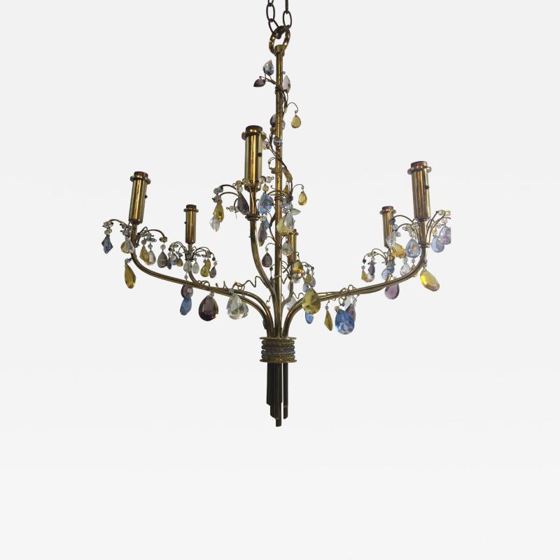 FANCY AUSTRIAN CRYSTAL BEAD AND DROP BRASS CHANDELIER