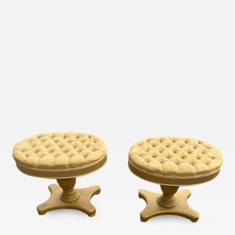 FANCY PAIR OF HOLLYWOOD REGENCY BUTTON TUFTED STOOLS