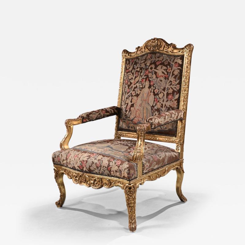 FINE 18TH CENTURY FRENCH REGENCE PERIOD GILTWOOD ARMCHAIR FAUTEUIL