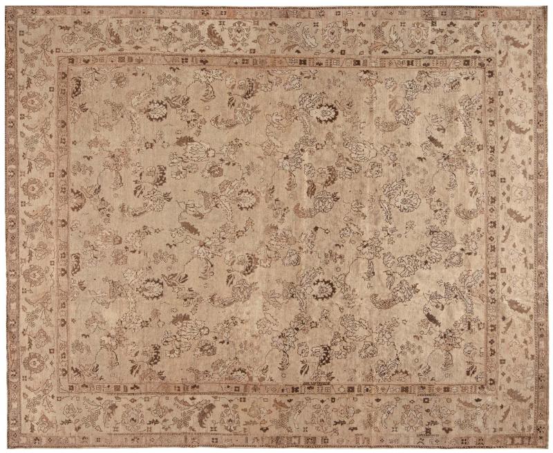 FINE ANTIQUE INDIAN AMRITSAR BEIGE AND BROWN HANDWOVEN WOOL RUG