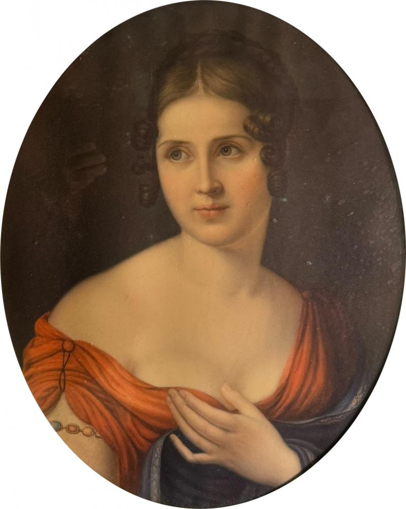 FINE ART NOUVEAU PASTEL PORTRAIT OF LOVELY WOMAN IN GORGEOUS GILT WOOD FRAME