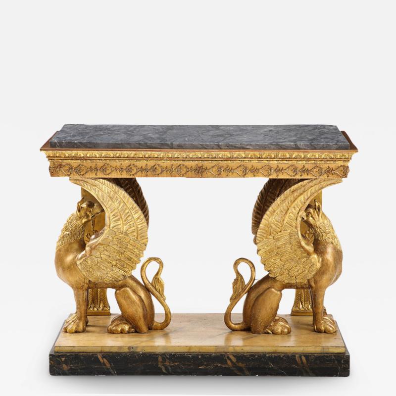 FINE CARVED GILTWOOD SWEDISH NEO CLASSICAL CONSOLE TABLE