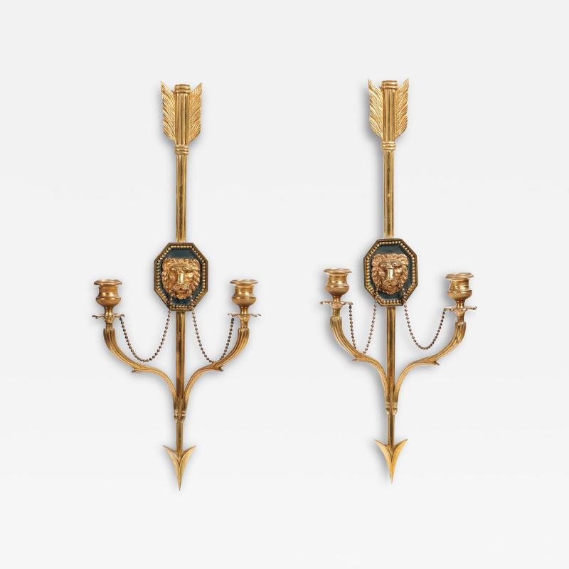 FINE PAIR OF ITALIAN ORMOLU WALL LIGHTS OR APPLIQUES IN THE FRENCH EMPIRE STYLE