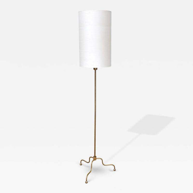 FMK Belysning Swedish Modern Floor Lamp in Brass Cream Silk FMK Belysning Sweden 1950s