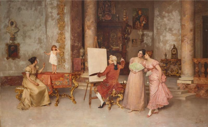 FRANCESCO BEDA Large Italian genre painting of The Little Model by Francesco Beda