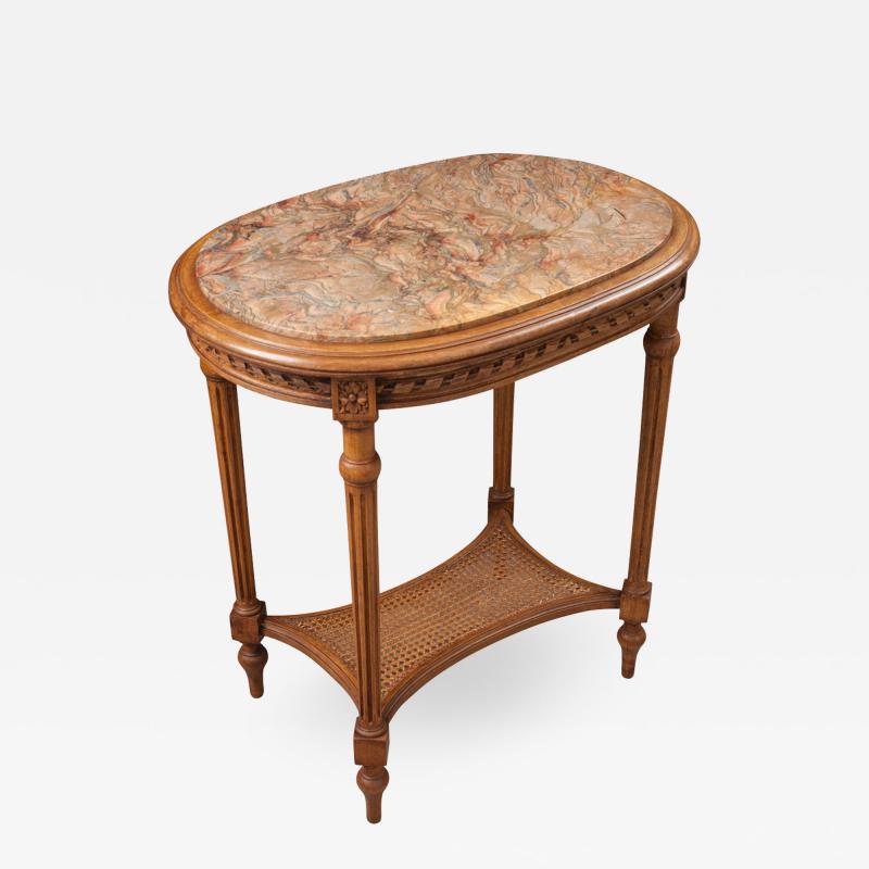 FRENCH 19TH CENTURY WALNUT LOUIS XVI TABLE WITH MARBLE TOP