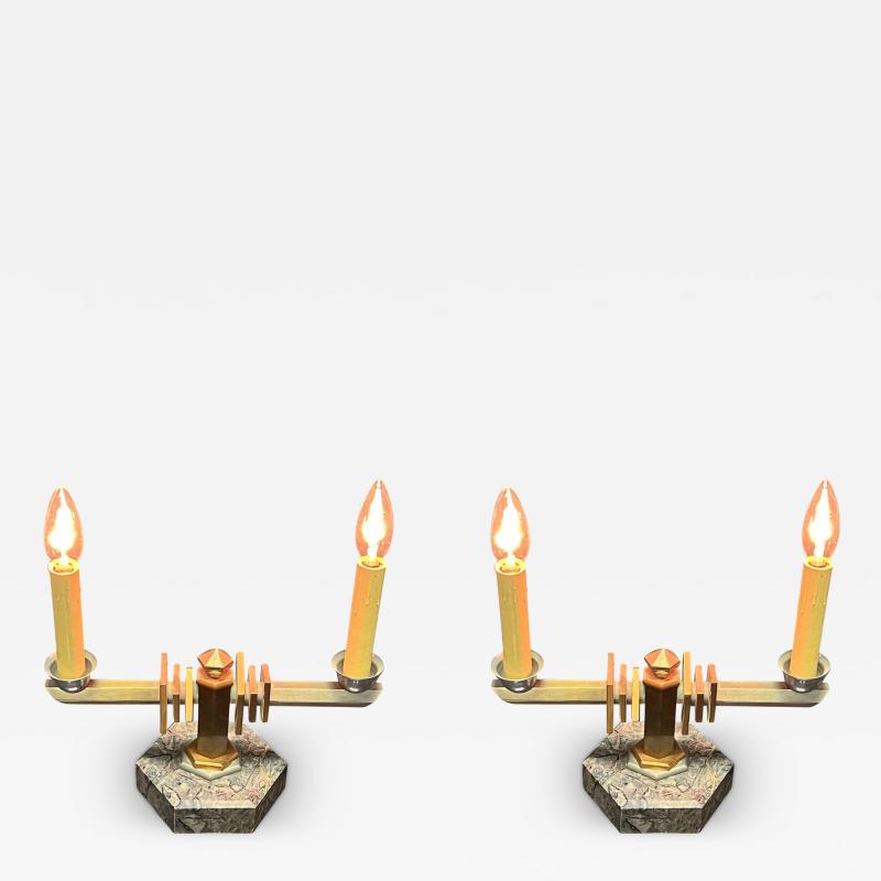 FRENCH ART DECO MODERNIST COPPER AND NICKEL BRONZE LAMPS