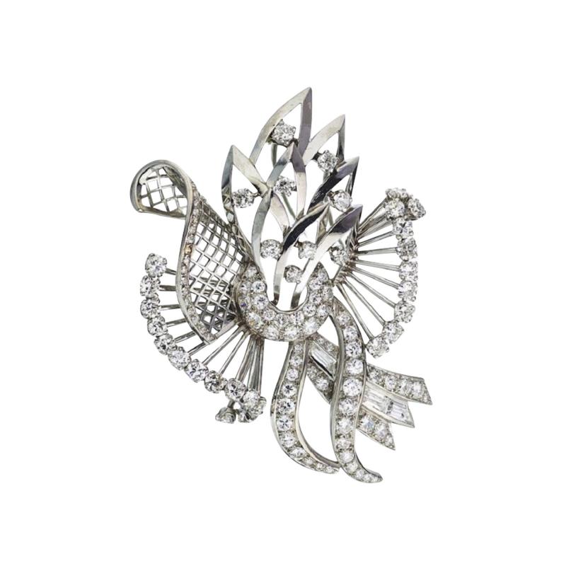 FRENCH CIRCA 1950S PLATINUM 5 50 CARAT OPENWORK DIAMOND BROOCH