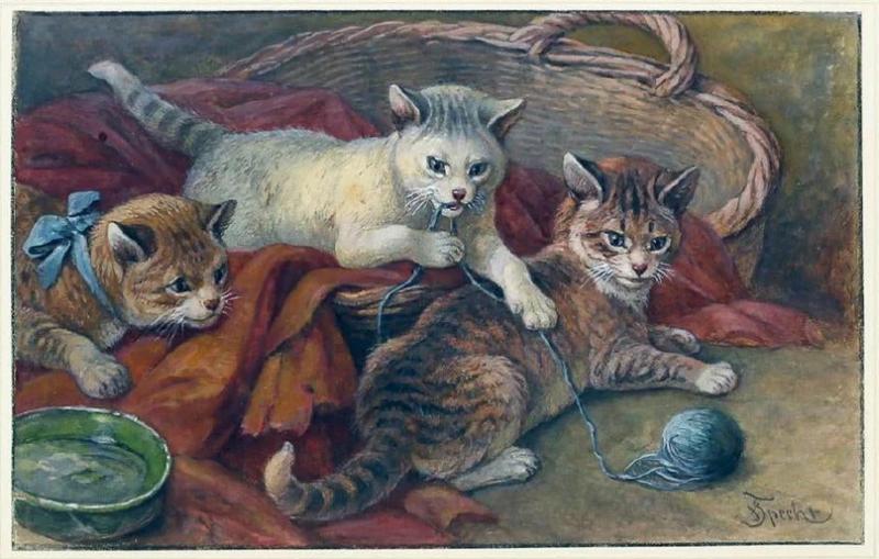 FRIEDRICH SPECHT FRIEDRICH SPECHT GERMAN 1839 1909 THREE KITTENS PLAYING WITH A BALL OF WOOL