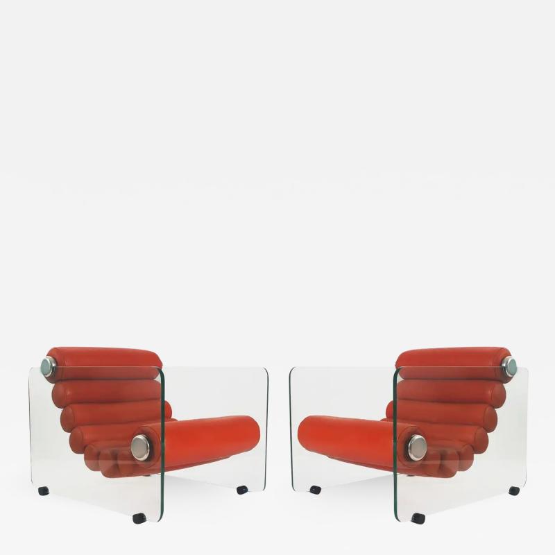 Fabio Lenci Pair of Mid Century Italian Modern Fabio Lenci Lounge Chairs in Glass Leather