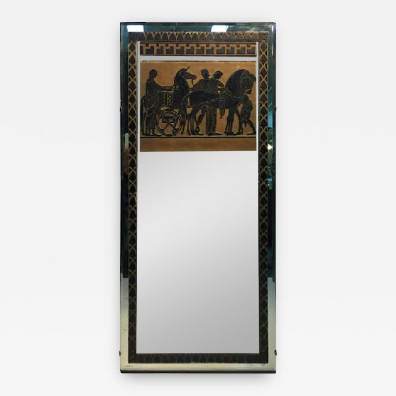 Fabulous Art Deco Mirror with Greco Roman Horse and Chariot Scene