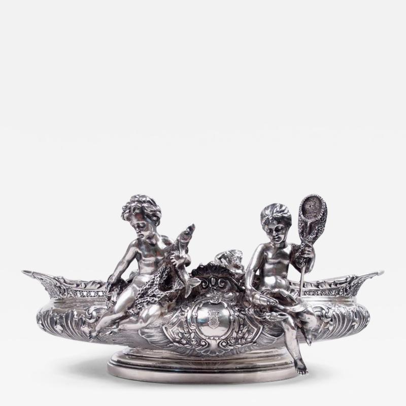 Fabulous Austrian Rococo Classical Hunting Fishing Centerpiece Bowl