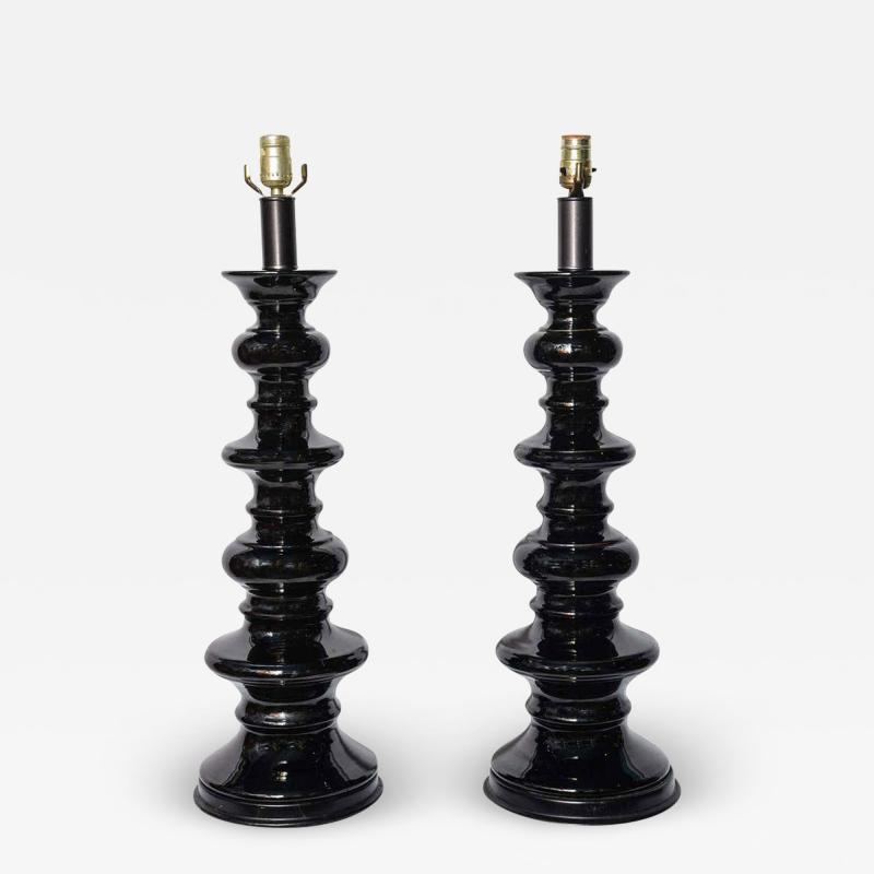 Fabulous Pair of Tall Black Hollywood Regency Style Table Lamps