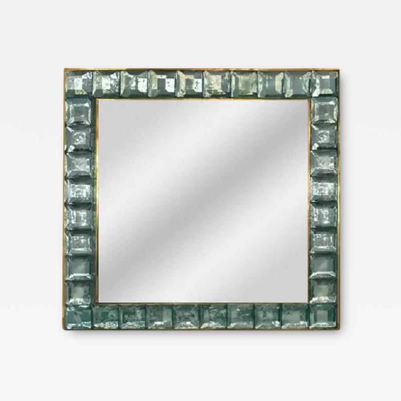 Faceted Murano Glass Block and Polished Brass Mirror