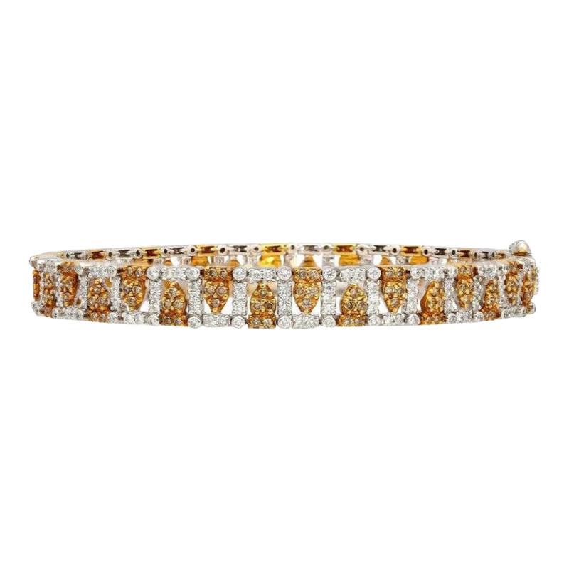 Fancy Brown and White Diamonds in Patterned 18K White and Yellow Gold Bracelet