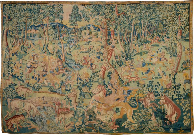 Fantastic Beasts Hunt Late 16th Century European Antique Tapestry