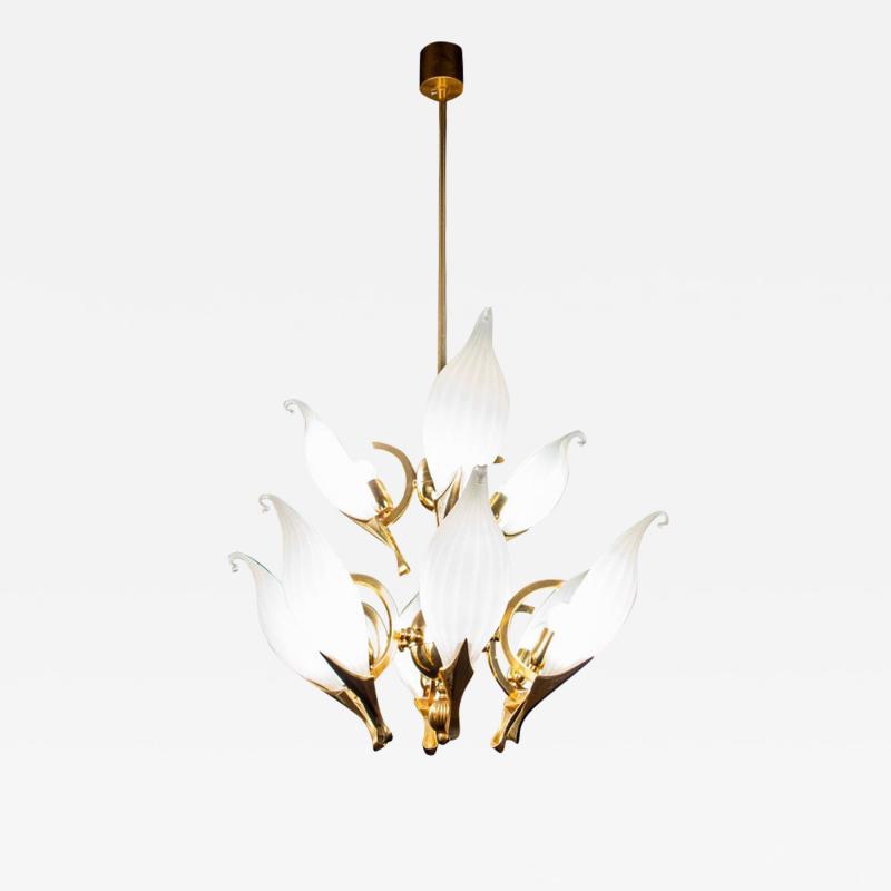 Fantastic Franco Luce for Seguso Murano Glass and Brass Chandelier 1970s