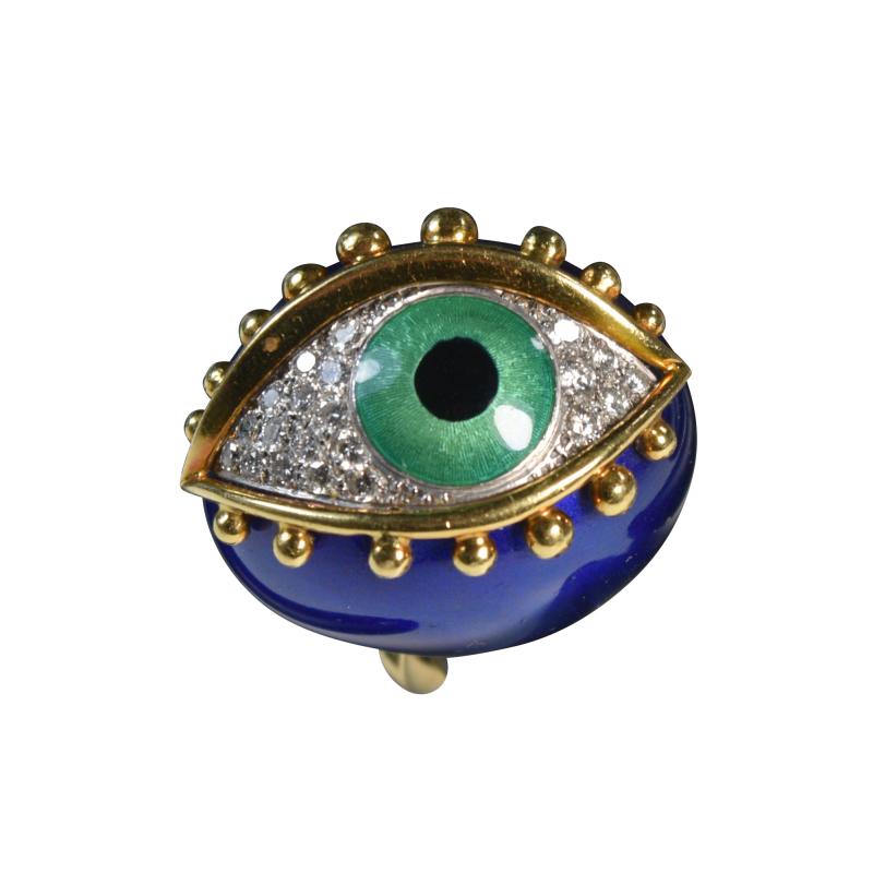 Fantastic Surreal Eye Ring Enamel 18k Diamonds