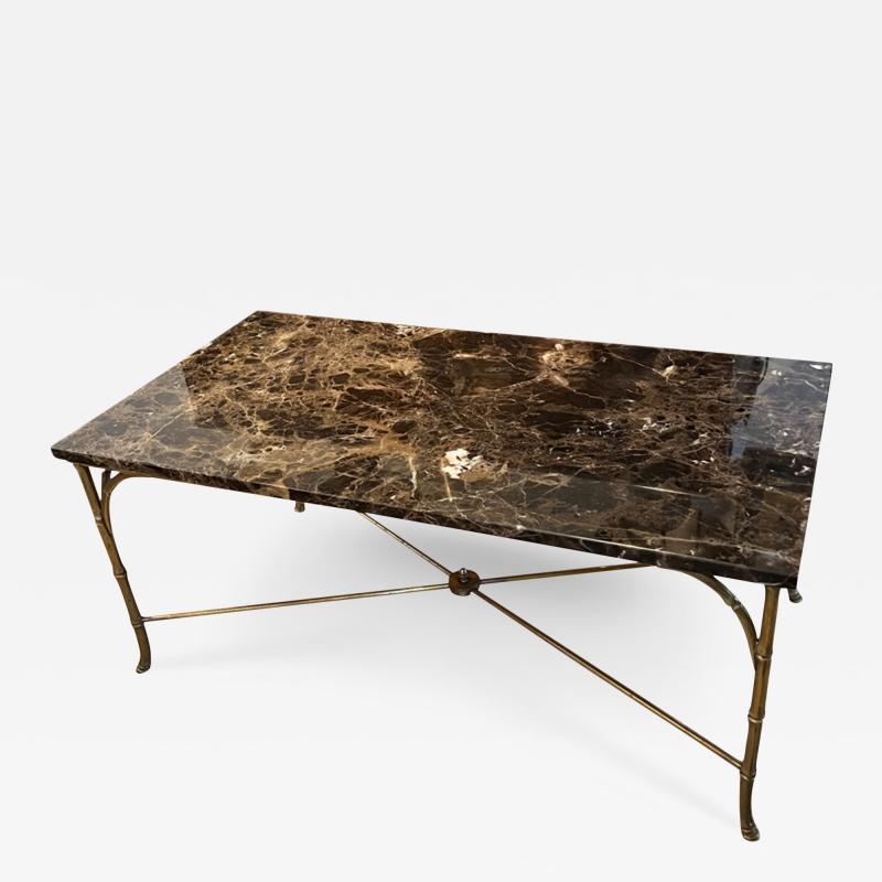 Faux Bamboo Brass mid Century Coffee Table With Marble Top