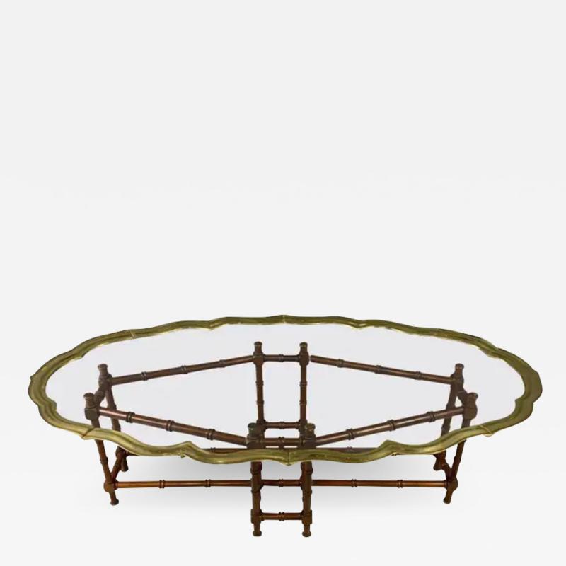 Faux Bamboo Coffee Table with Brass and Glass Top
