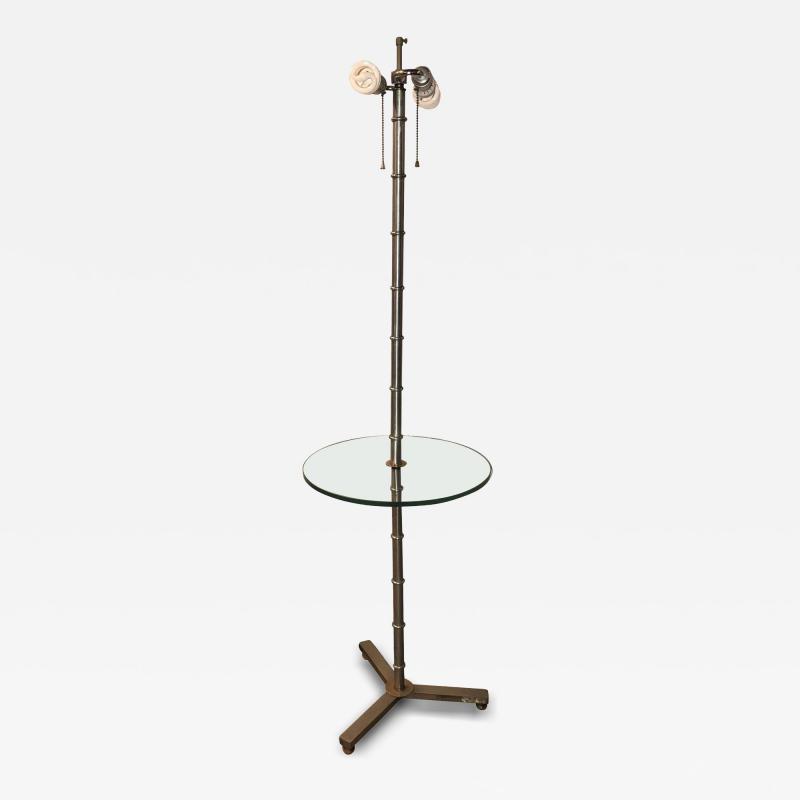 Faux Bamboo Form Chrome Standing Floor Lamp Table Art Deco in Form