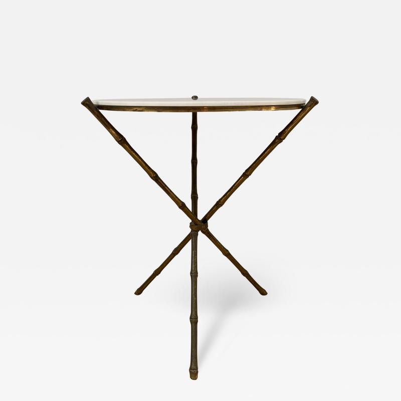 Faux Bamboo Side Table with White Vitrolite Top