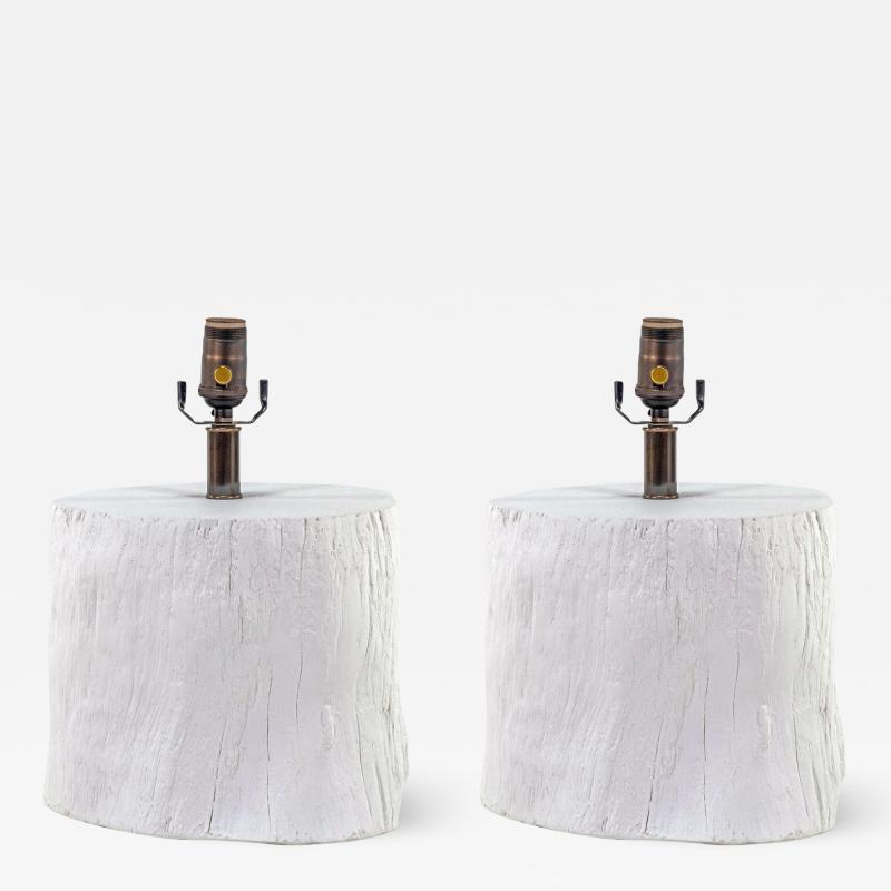 Faux Bois Tree Stump White Plaster Lamp