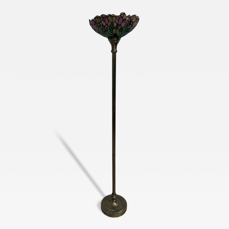 Faux Tiffany Shade Brass Base Floor Lamp